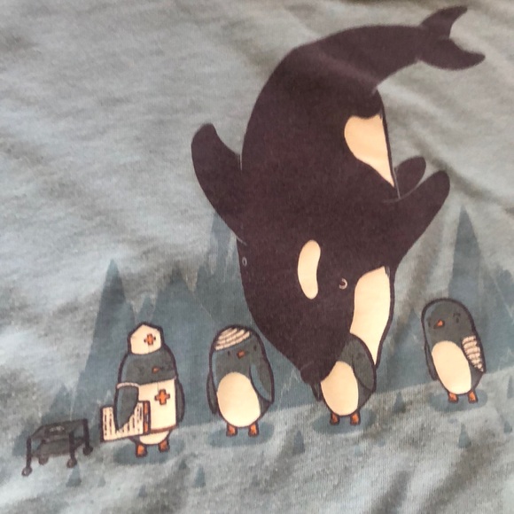 Woot.com blue t-shirt with penguins and whale - Picture 2 of 6